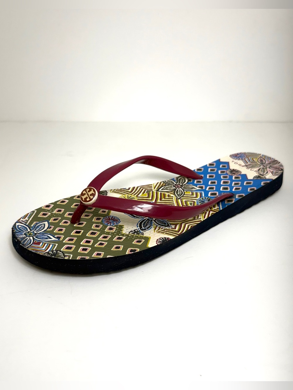 Tory Burch Vibrant Florals Pattern Flip Flop Thong Colorful Sandals Women’s Sz 8